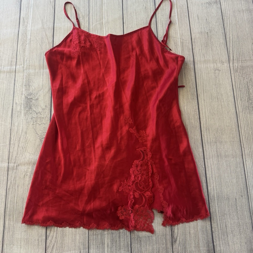 Vintage Secret Red Satin Lace Chemise Slip Dress Lingerie Y2K Fairycore Large